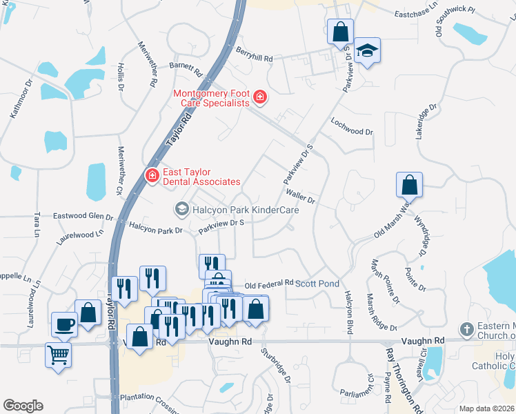map of restaurants, bars, coffee shops, grocery stores, and more near 1926 Windflower Court in Montgomery