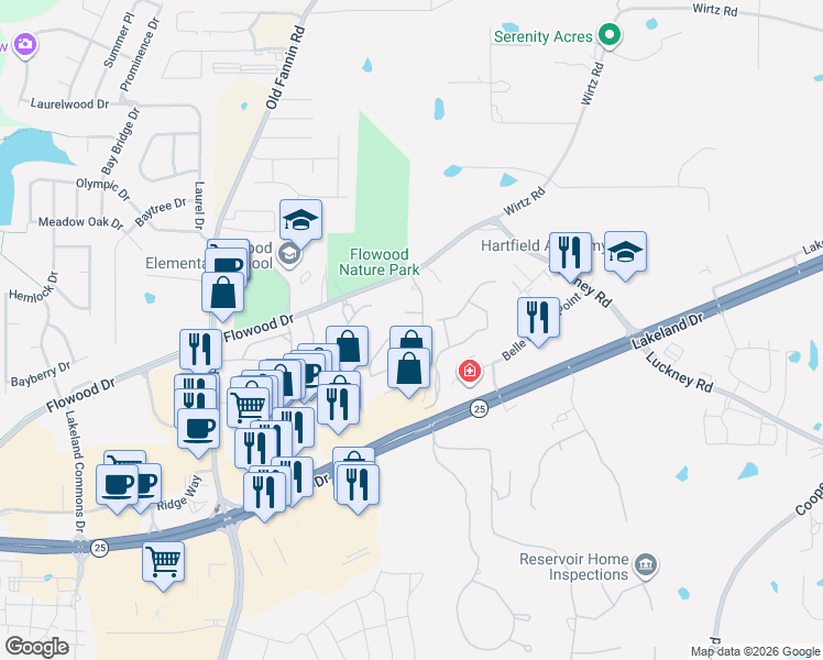 map of restaurants, bars, coffee shops, grocery stores, and more near 205 Tradition Cove in Flowood