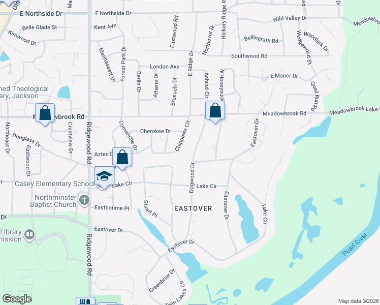 map of restaurants, bars, coffee shops, grocery stores, and more near 4109 Dogwood Drive in Jackson