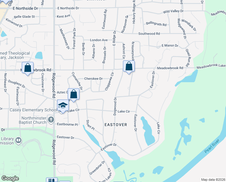 map of restaurants, bars, coffee shops, grocery stores, and more near 4109 Dogwood Drive in Jackson