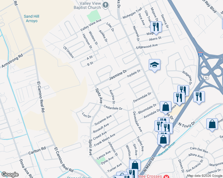 map of restaurants, bars, coffee shops, grocery stores, and more near 967 Ivydale Drive in Las Cruces