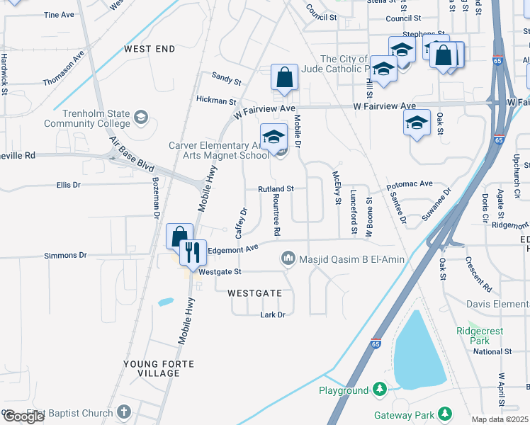 map of restaurants, bars, coffee shops, grocery stores, and more near 3333 Loveless Curve in Montgomery