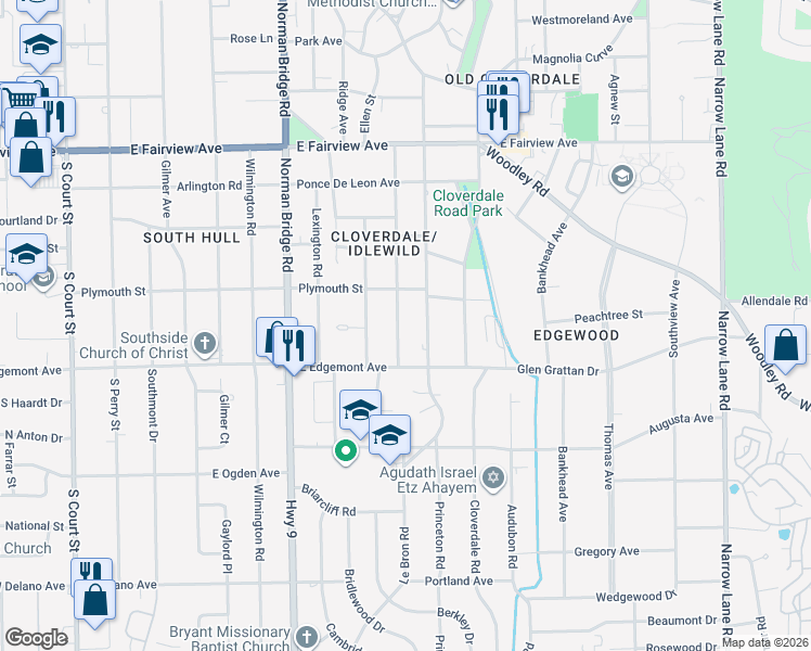 map of restaurants, bars, coffee shops, grocery stores, and more near 3339 Montezuma Rd in Montgomery