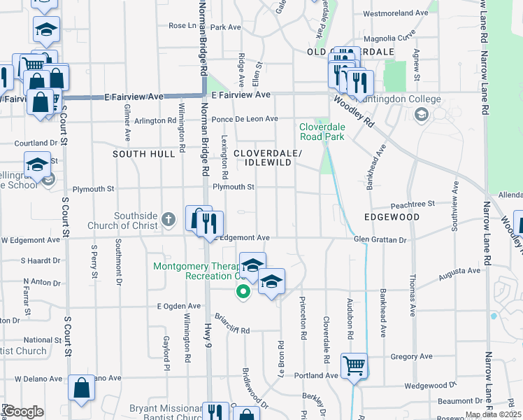 map of restaurants, bars, coffee shops, grocery stores, and more near 3441 Wellington Road in Montgomery