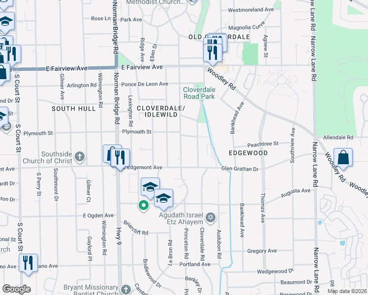 map of restaurants, bars, coffee shops, grocery stores, and more near 3339 Le Bron Road in Montgomery