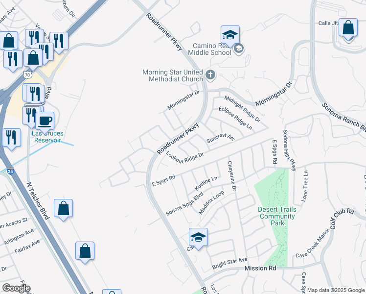 map of restaurants, bars, coffee shops, grocery stores, and more near 2854 Scenic Ridge Loop in Las Cruces