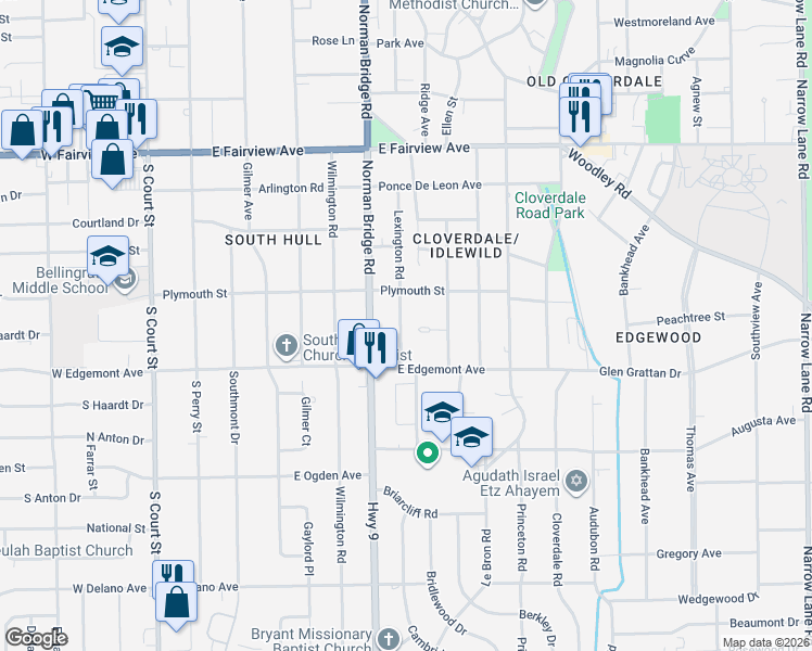 map of restaurants, bars, coffee shops, grocery stores, and more near 3339 Lexington Road in Montgomery