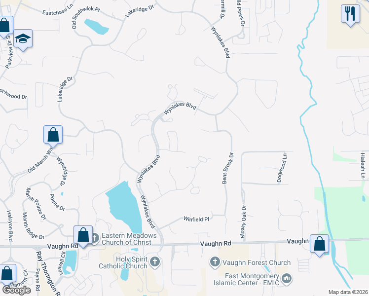 map of restaurants, bars, coffee shops, grocery stores, and more near 9431 Huntingdon Court in Montgomery