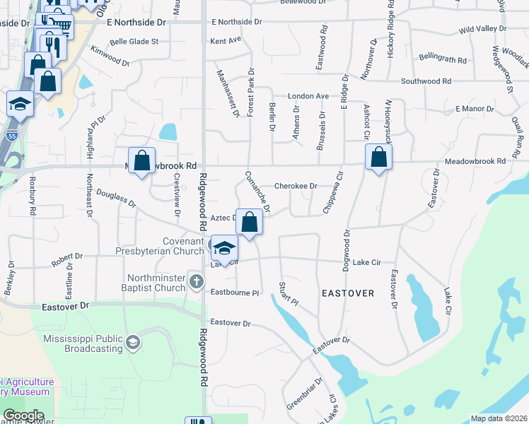 map of restaurants, bars, coffee shops, grocery stores, and more near 4105 Comanche Dr in Jackson