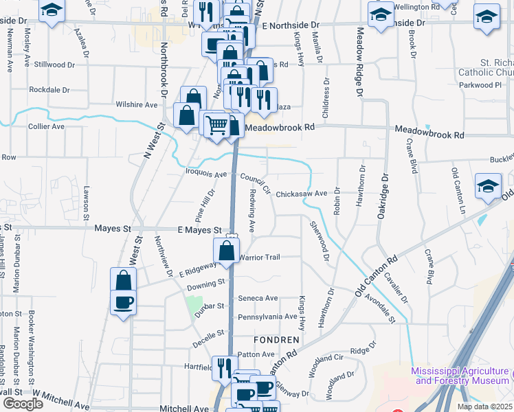 map of restaurants, bars, coffee shops, grocery stores, and more near 4056 Redwing Avenue in Jackson