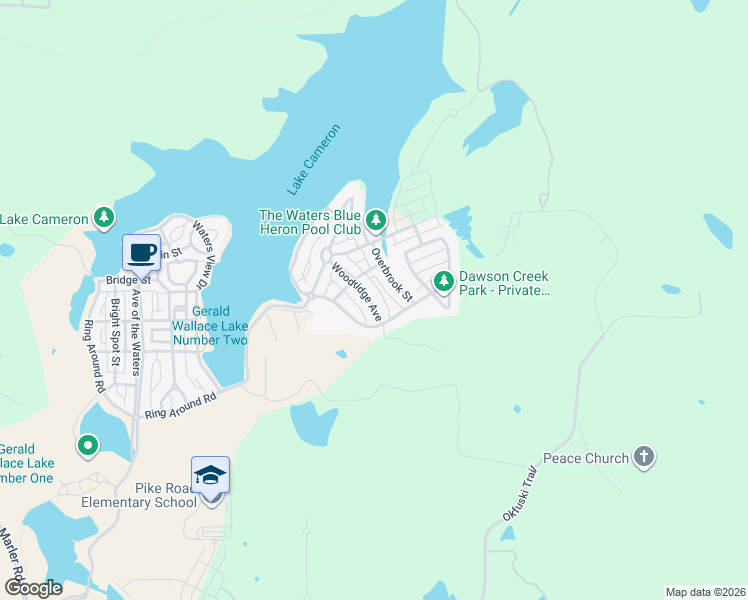 map of restaurants, bars, coffee shops, grocery stores, and more near 11 Woodridge Avenue in Pike Road