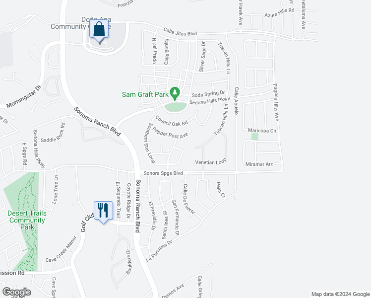 map of restaurants, bars, coffee shops, grocery stores, and more near 2013 Southern Star Loop in Las Cruces