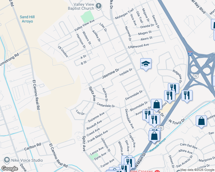 map of restaurants, bars, coffee shops, grocery stores, and more near 967 Ivydale Drive in Las Cruces