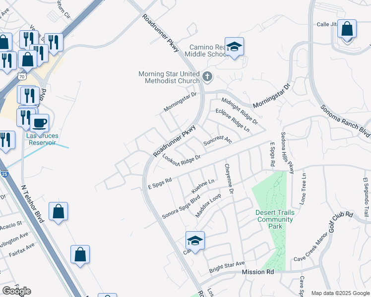 map of restaurants, bars, coffee shops, grocery stores, and more near 2854 Scenic Ridge Loop in Las Cruces