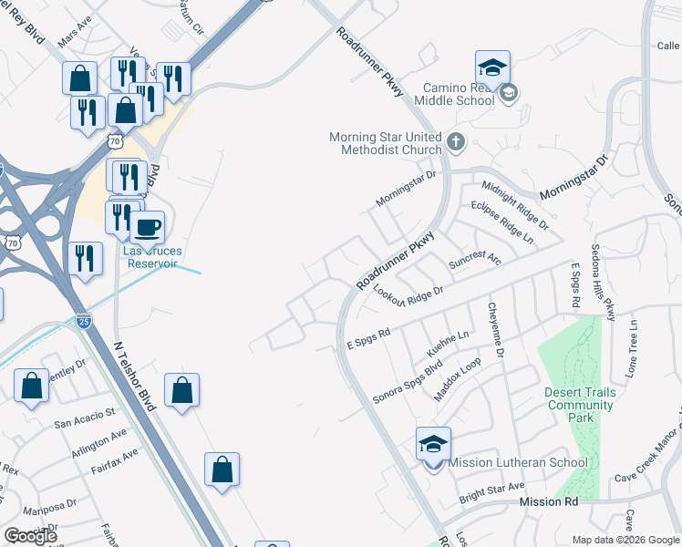 map of restaurants, bars, coffee shops, grocery stores, and more near 2541 Tiffany Drive in Las Cruces