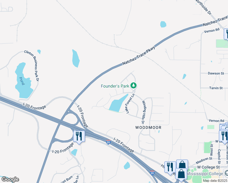 map of restaurants, bars, coffee shops, grocery stores, and more near 107 Burnt Leaf Way in Clinton