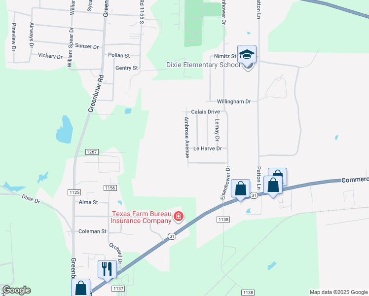 map of restaurants, bars, coffee shops, grocery stores, and more near 461 Ambrose Avenue in Tyler