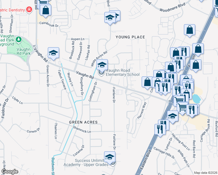 map of restaurants, bars, coffee shops, grocery stores, and more near 4450 Vaughn Road in Montgomery