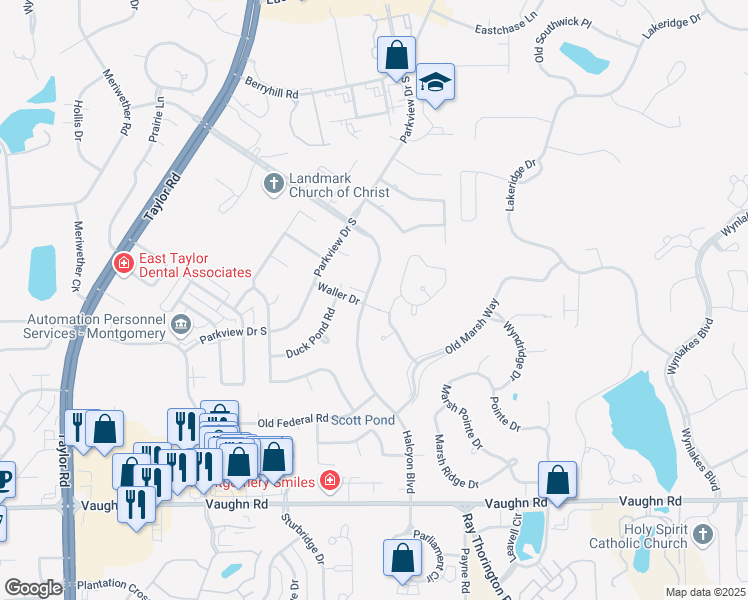 map of restaurants, bars, coffee shops, grocery stores, and more near 2085 Halcyon Blvd in Montgomery