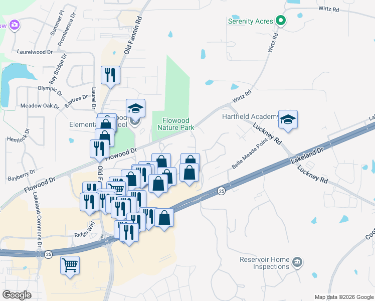 map of restaurants, bars, coffee shops, grocery stores, and more near 205 Tradition Cove in Flowood