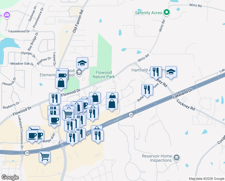 map of restaurants, bars, coffee shops, grocery stores, and more near 205 Tradition Cove in Flowood