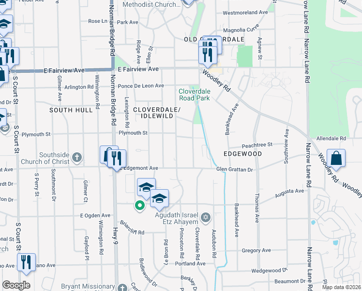 map of restaurants, bars, coffee shops, grocery stores, and more near 3339 Le Bron Road in Montgomery