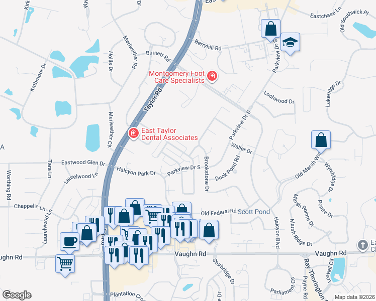 map of restaurants, bars, coffee shops, grocery stores, and more near 2023 Millie Drive in Montgomery