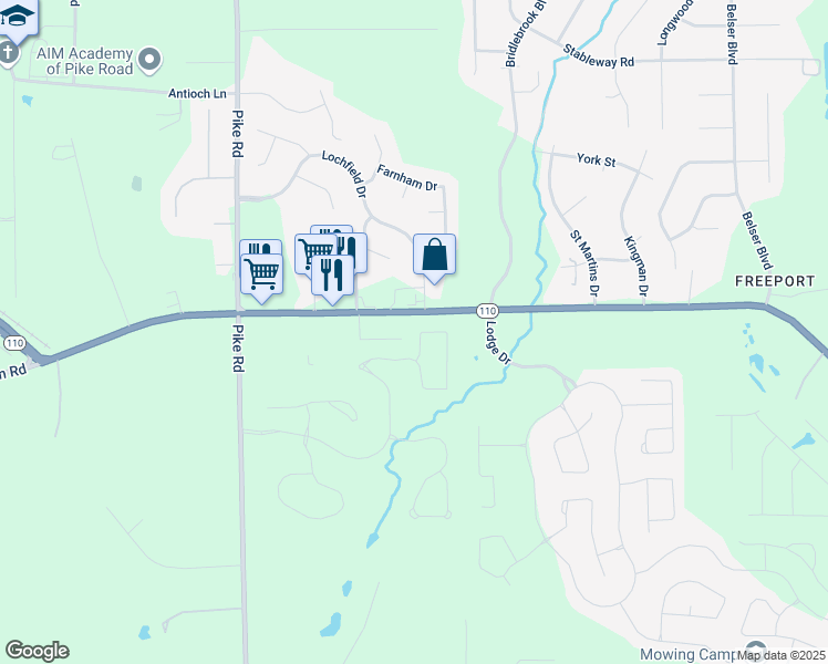 map of restaurants, bars, coffee shops, grocery stores, and more near 400 Melison Drive in Pike Road