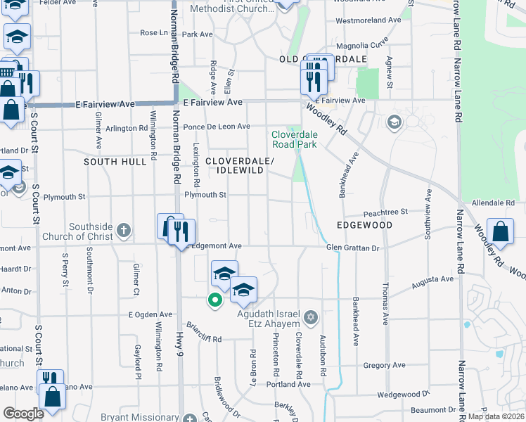 map of restaurants, bars, coffee shops, grocery stores, and more near 3339 Montezuma Road in Montgomery