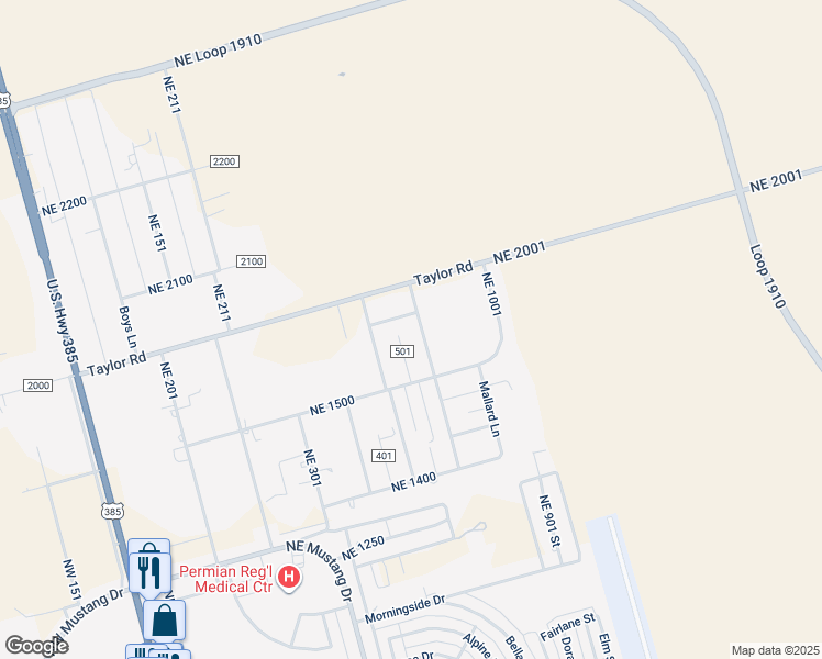 map of restaurants, bars, coffee shops, grocery stores, and more near 1550 Northeast 501 in Andrews