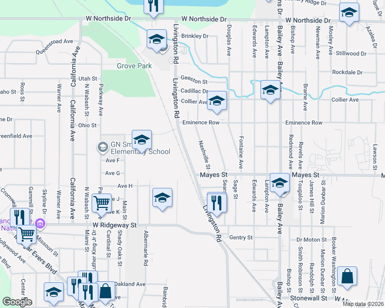 map of restaurants, bars, coffee shops, grocery stores, and more near 3343 Nashville St in Jackson