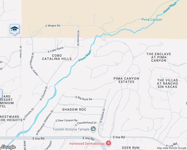 map of restaurants, bars, coffee shops, grocery stores, and more near 1583 East Sanctuary Cove Way in Tucson