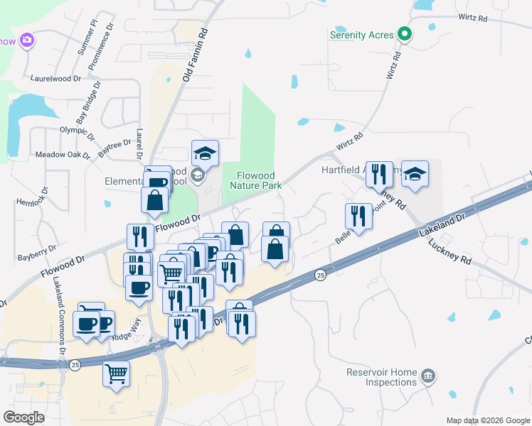 map of restaurants, bars, coffee shops, grocery stores, and more near 205 Tradition Cove in Flowood