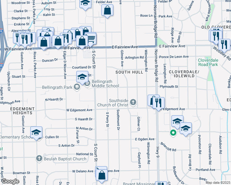 map of restaurants, bars, coffee shops, grocery stores, and more near 3324 Southmont Drive in Montgomery