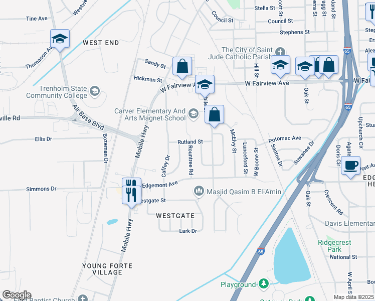 map of restaurants, bars, coffee shops, grocery stores, and more near 3333 Loveless Curve in Montgomery