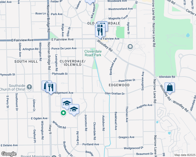 map of restaurants, bars, coffee shops, grocery stores, and more near 3333 Cloverdale Road in Montgomery