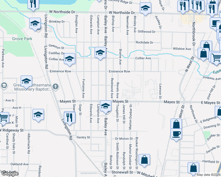 map of restaurants, bars, coffee shops, grocery stores, and more near 3337 Redmond Avenue in Jackson