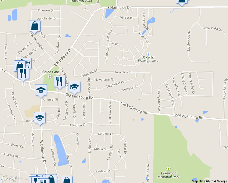 map of restaurants, bars, coffee shops, grocery stores, and more near 1609 Melrose Place in Clinton