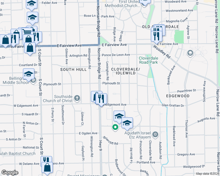 map of restaurants, bars, coffee shops, grocery stores, and more near 3339 Lexington Road in Montgomery