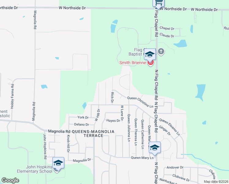 map of restaurants, bars, coffee shops, grocery stores, and more near 5595 Queen Christina Lane in Jackson