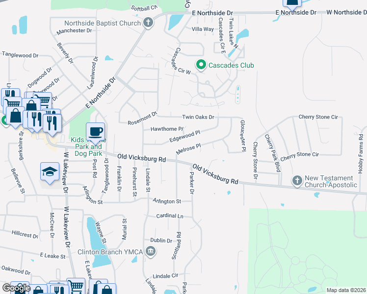 map of restaurants, bars, coffee shops, grocery stores, and more near 1609 Melrose Place in Clinton