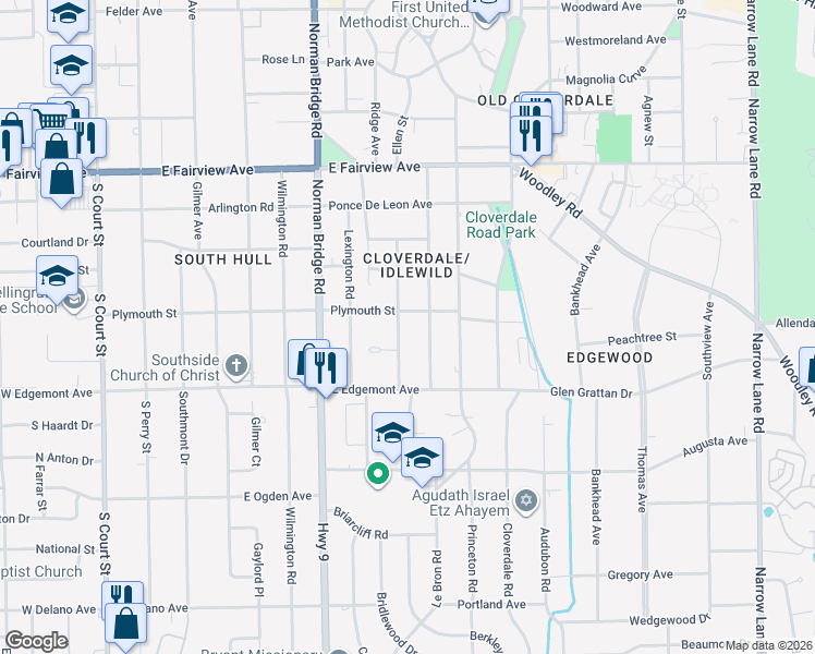 map of restaurants, bars, coffee shops, grocery stores, and more near 3441 Wellington Road in Montgomery