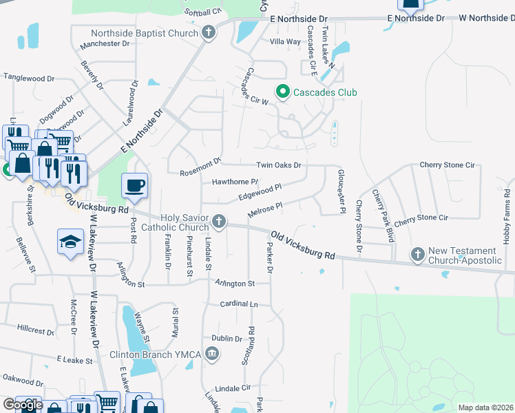 map of restaurants, bars, coffee shops, grocery stores, and more near 1602 Melrose Place in Clinton
