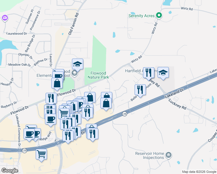 map of restaurants, bars, coffee shops, grocery stores, and more near 205 Tradition Cove in Flowood