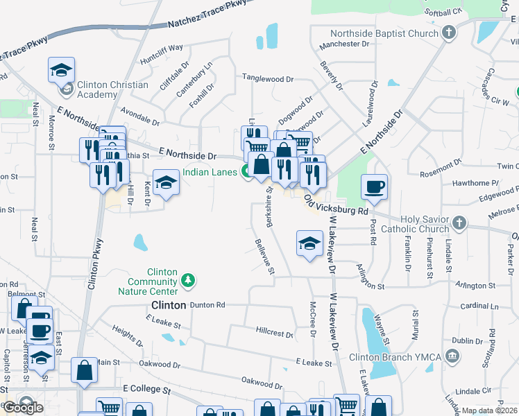 map of restaurants, bars, coffee shops, grocery stores, and more near 800 Bellevue Street in Clinton