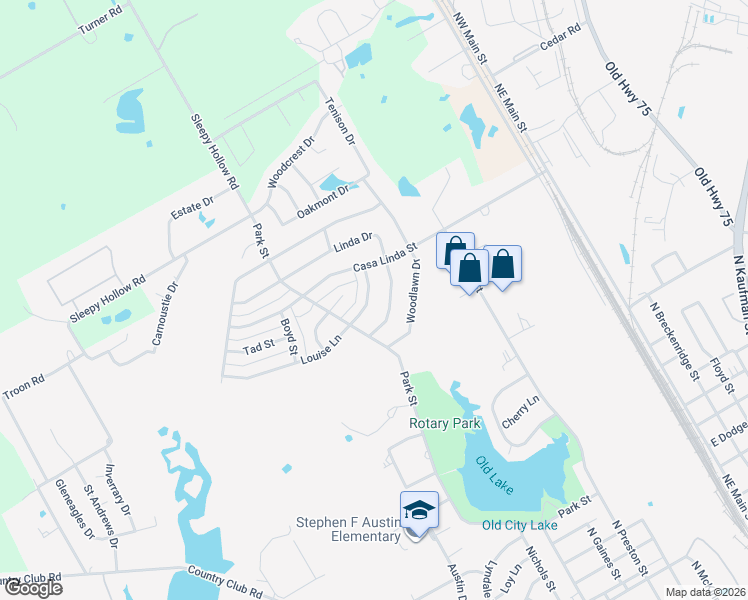 map of restaurants, bars, coffee shops, grocery stores, and more near 2307 Linda Drive in Ennis