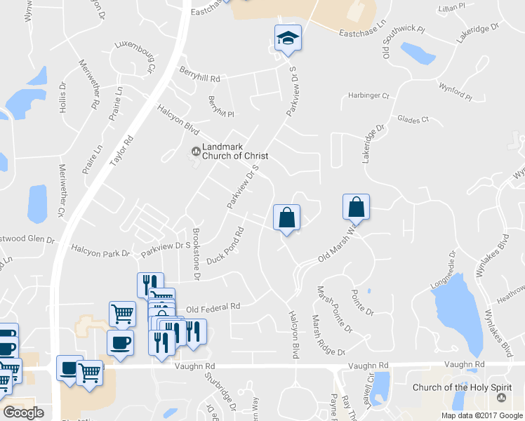 map of restaurants, bars, coffee shops, grocery stores, and more near 2072 Halcyon Boulevard in Montgomery