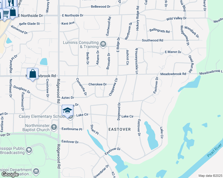 map of restaurants, bars, coffee shops, grocery stores, and more near 127 Chippewa Circle in Jackson