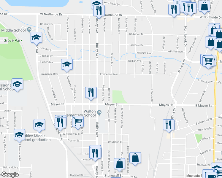 map of restaurants, bars, coffee shops, grocery stores, and more near 3360 Revels Avenue in Jackson