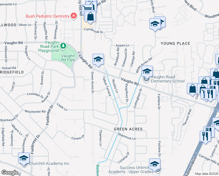 map of restaurants, bars, coffee shops, grocery stores, and more near 1943 Talbot Terrace in Montgomery